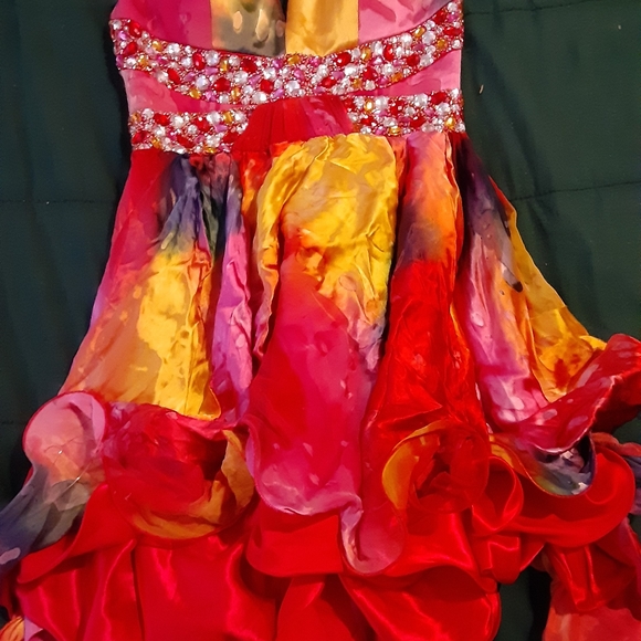 Rainbow Strapless Short Blush Prom Formal Dress - Picture 3 of 8